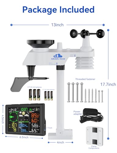 Wireless Weather Station, Equipped with Outdoor Wireless sensors, Atomic Clock, rain Gauge, Wind Speed/Direction,Moon Phase, Barometer,Temperature/Humidity,Weather Forecast,etc. (no WiFi)