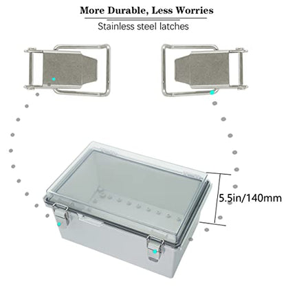 Zulkit Junction Box ABS Plastic Dustproof Waterproof IP67 Electrical Boxes Hinged Shell Outdoor Universal Project Enclosure Grey Clear Cover, Stainless Steel Buckles 11.4 x7.5 x 5.5 Inch - size: 11.4"x7.5"x5.5" TC k