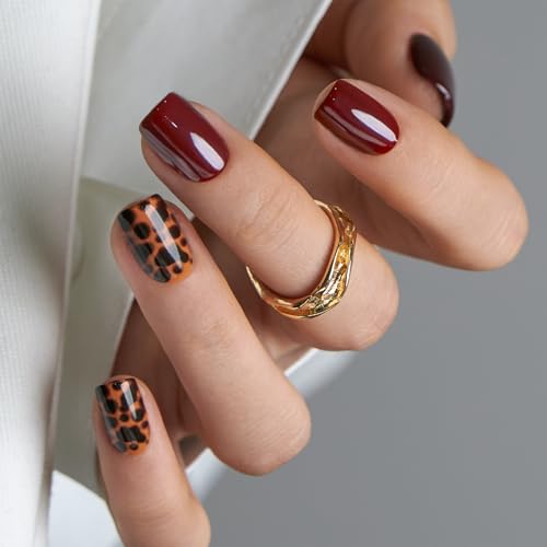 CurvLife Shrot Square Leopard Fall Press On Nails, Fierce Chic Black - color: Fierce Chic