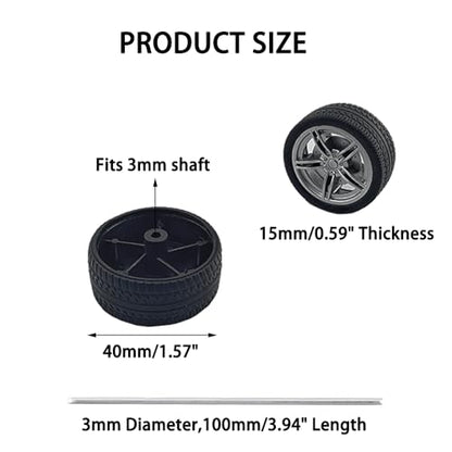 8PCS Toy Car Wheel RC Car Rubber Tire Wheel with Metal Shaft Axles for RC Car Truck DIY Model Toy Building Projects (3x40mm) - style: 3x40mm