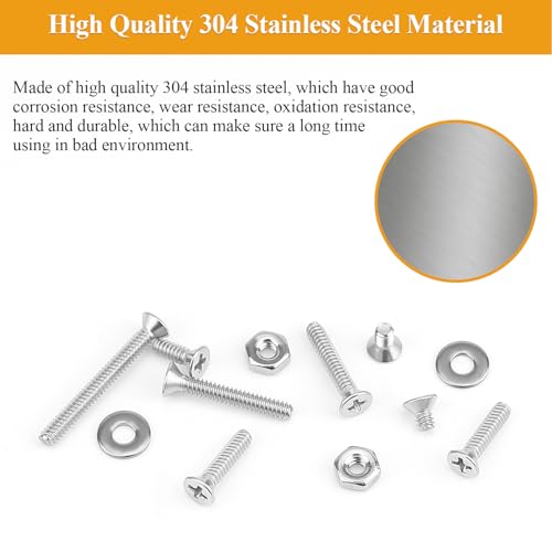 254 Pieces #4-40 x 3/16", 1/4", 5/16", 3/8", 1/2", 5/8", 3/4", 1", Phillips Countersunk Head Machine Screws Nuts Washers Assortment Kit - size: #4-40, style: Phillips Countersunk Head