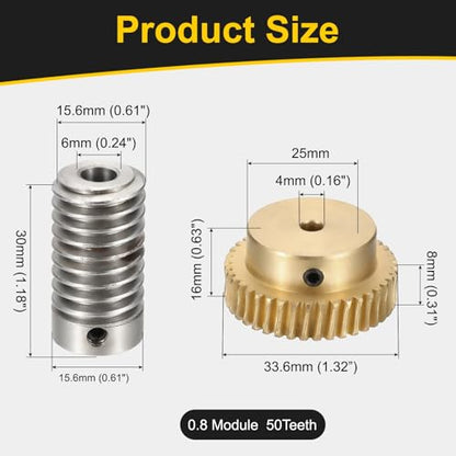 uxcell Worm Gear Set 40T 0.8 Module 1:40 Reduction Rate, Right Rotation Drive Gear Box Wheel Reduce Transmission Part (Brass Gear-4mm Bore, 1045 Steel Rod 6mm Bore) - size: Gear-4mm, Rod-6mm Bore, style: 0.8M-40T