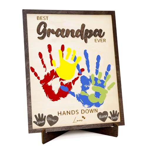 Best Grandpa Gifts 2026, Personalized Wooden Handprint Plaque Craft from Grandkids, DIY Keepsake Family Decor Sign, Meaningful Birthday Christmas Fathers Day Grandpa Gift from Kids Grandchildren - color: Grandpa