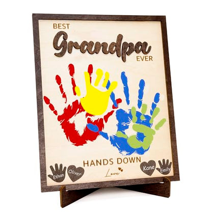 Best Grandpa Gifts 2026, Personalized Wooden Handprint Plaque Craft from Grandkids, DIY Keepsake Family Decor Sign, Meaningful Birthday Christmas Fathers Day Grandpa Gift from Kids Grandchildren - color: Grandpa