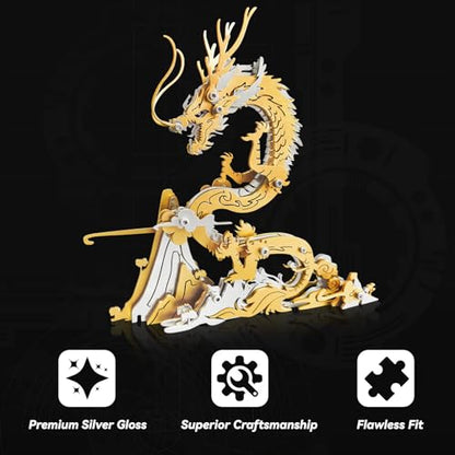 FILASLFT 3D Metal Puzzles for Adults,Mechanical Model Kit Golden Dragon - color: C9-golden Dragon-golden