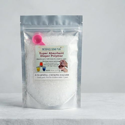 Super Absorbent Polymer Science Kit - 8oz of Water Gel Crystals for Amazing STEM Experiments, Classroom Projects & Sensory Play - The Perfect Educational Kid's Gift