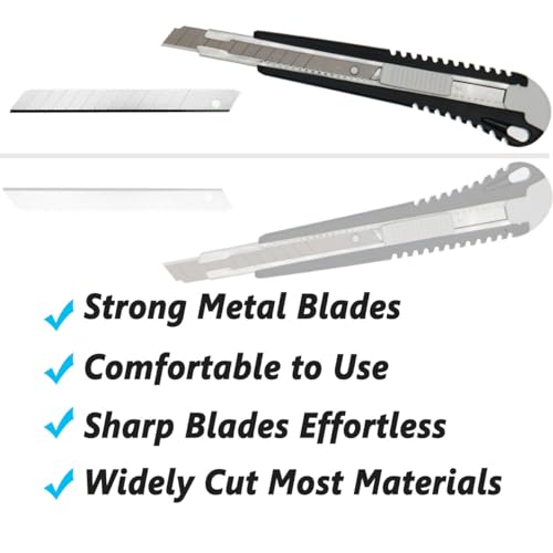 9mm Snap Off Utility Knife 3 Pack High Hardness Retractable Box Cutters with 30 Pcs Snap Off Blades,Package Cutter 9mm Knife for Home Office Workstation,Black - style: 60 Angle Black
