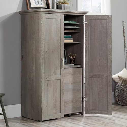 Sauder Miscellaneous Storage Craft & Sewing Armoire, L: 35.112" x W: 21.81" x H: 61.58", Mystic Oak - color: Mystic Oak