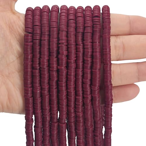 MIIIM 3600 PCS 10 Strands Polymer Clay Beads for Jewelry Making, Vinyl Heishi Beads 6mm for Surfer Bracelets Necklace Making (Maroon) - color: XR01-Maroon