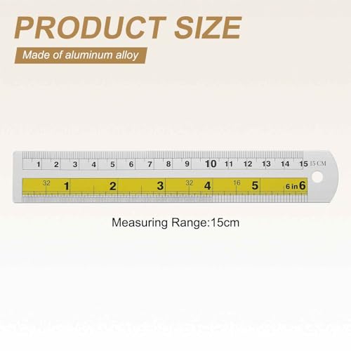HARFINGTON 2pcs Metal Straight Ruler 15cm Metric SAE Aluminum Alloy Measuring Rulers Scale Tool with Hole for Measure Study Reading Classroom Office, Yellow - color: Yellow, size: 15cm