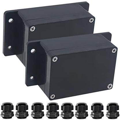 2Packs Junction Box IP65 Waterproof ABS Plastic Electrical Project Case Power Junction Boxes, Project Box with Fixed Ear Black 3.94x2.68x1.97 inch(100x 68 x50 mm) - color: Fixed Ear Design, size: 3.94"x2.68"x1.97"(2Pcs)