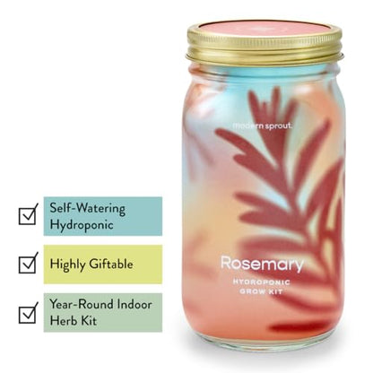 Modern Sprout Mason Garden Jar-Self-Watering Hydroponics Kit-Basil+Rosemary - color: Basil+rosemary, size: Garden Jars