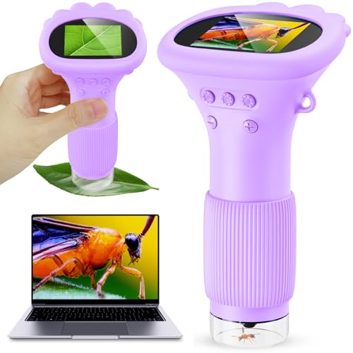 Ashfly Microscope for Kids 200x Zoom 2-Inch HD Kids Microscope Camera - STEM Learning Kit | Portable Science Tool | Perfect for Ages 3-12 Girls | Purple - color: Purple