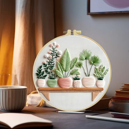 Full Range Embroidery Kit for Adult, Green Plant Pattern Embroidery Kit for Beginners Include Embroidery Cloth Hoops Threads for Craft Lover Hand Stitch with Embroidery Skill Techniques (Plant1) - color: Plant1