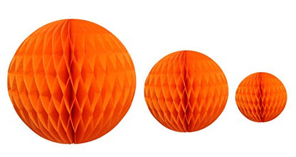 Orange Honeycomb Balls, Set of 3 (12 inch, 8 inch, 5 inch) - color: Orange