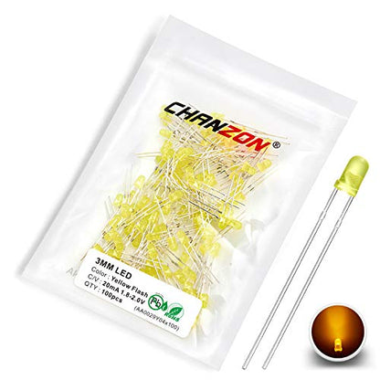 CHANZON 100 pcs 3mm Blinking Yellow LED Diode Lights 1.5Hz Flashing - color: I) Diffused Yellow (100pcs)