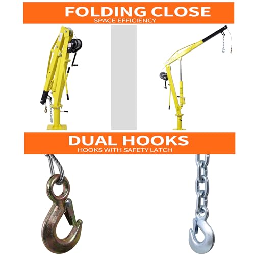 Truck Crane Truck Bed Hoist with Hand Winch Pickup Jib Crane 2000 lbs Capacity Hydraulic Extendable Boom 360° Pivot Yellow - color: Yellow