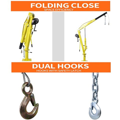 Truck Crane Truck Bed Hoist with Hand Winch Pickup Jib Crane 2000 lbs Capacity Hydraulic Extendable Boom 360° Pivot Yellow - color: Yellow