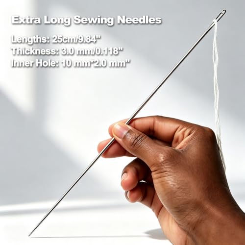 3PCS / 10" Professional Upholstery Needle 25cm Length 3mm Thickness, Big Eye Hand Sewing Needles for Stitching and Crafting Projects - color: 10inch-3Pcs
