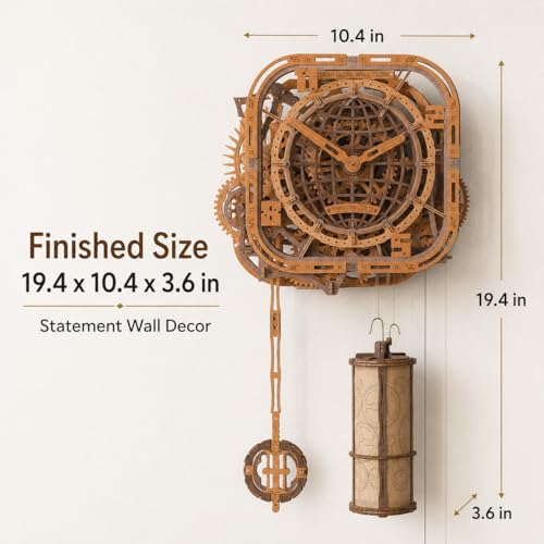WOODEN.CITY Gear Globe Wall Clock Kit – 369-Piece 3D Wooden Puzzle for Adults, Mechanical Clock Model, No Glue Required, Made in EU - color: Globe Wall Clock
