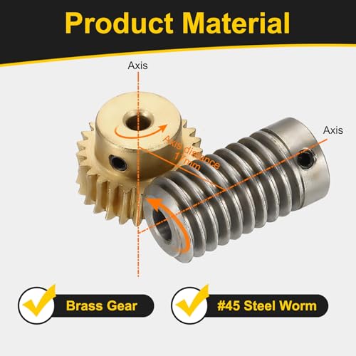 uxcell Worm Gear Set 25T 0.8 Module 1:25 Reduction Rate, Right Rotation Drive Gear Box Wheel Reduce Transmission Part (Brass Gear-4mm Bore, 1045 Steel Rod 6mm Bore) - size: Gear-4mm, Rod-6mm Bore, style: 0.8M-25T