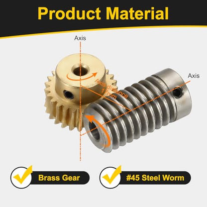 uxcell Worm Gear Set 25T 0.8 Module 1:25 Reduction Rate, Right Rotation Drive Gear Box Wheel Reduce Transmission Part (Brass Gear-4mm Bore, 1045 Steel Rod 6mm Bore) - size: Gear-4mm, Rod-6mm Bore, style: 0.8M-25T