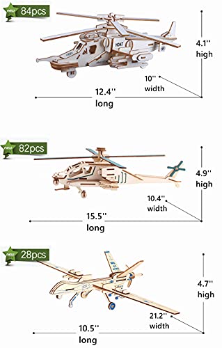 3D Wooden Aircraft Puzzle, 6 Piece Set Aircraft & Helicopter DIY Assembly Build Model Kits, Wood Crafts STEM Brain Teaser Puzzles, 3D Puzzle for Adults & Teens Xmas Birthday Gifts - color: Aircraft & Helicopter
