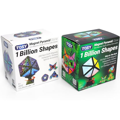 TOSY Magnet Pyramid - 1 Fidget Cube Transforms into 1 Billion Shapes, 243 Rare Earth Magnets, Glowing, Holographic Design, Spinner Accessory, Gift for Christmas Birthday (Set of 1 Stone 1 Glow) - color: Mixed (Set of 2)