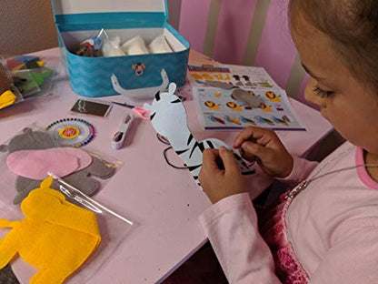 Peachy Keen Crafts Kids Sewing Kit, Learn to Sew for Ages 8-12, Beginner Felt Craft Kit, Make 6 Fun Stuffed Animals and A Pin Cushion, Teach Basic Stitches