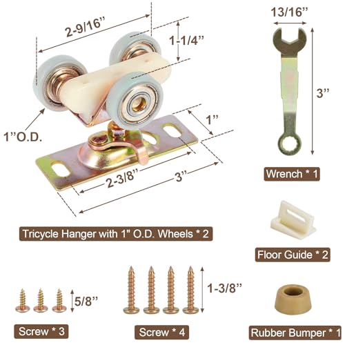 2 Pack Pocket Door Rollers Replacement with 1" O.D. Wheels - size: 1125-Tricycle Hanger