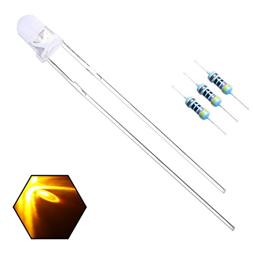 100pcs 3mm Yellow Blinking LED Diodes 1.5Hz Flash (Single Color Flashing) Clear Round Lens 29mm Lead DC 2V Blink Bulb Lamp Light Emitting Diode +100pcs Resistors (470ohm for DC 6-12V) Included - color: [06] Yellow / 100pcs, style: [C] 3mm Blinking Light