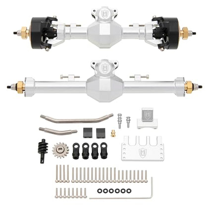 MEUS Racing Isokinetic 3-Section CVD Front and Rear Axles Maximum Steering Angle 52° Wider +5MM for Axial SCX24 Deadbolt C10 JLU Gladiator Bronco 1/24 RC Crawler Upgrade (Front and Rear - Silver) - color: Front and Rear - Silver