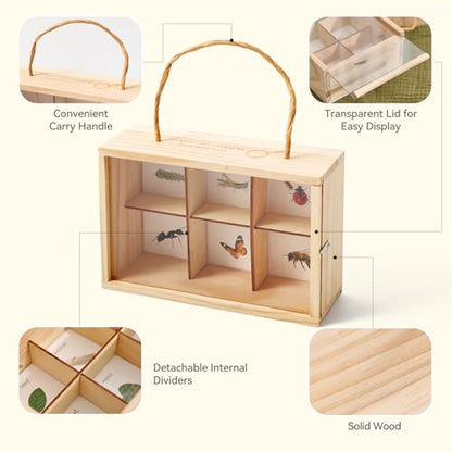Wooden Scavenger Hunt for Kids Ages 4-8, 6-in-1 Explorer Kit, Bug Catching Kit with Scavenger Hunt Cards, Storage Box, Dice, Magnifying Glass, Indoor/Outdoor Games for Kids Ages 4+
