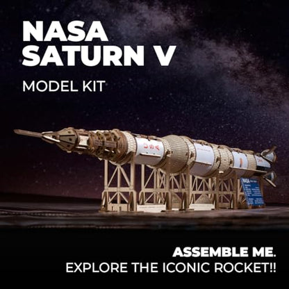 UGEARS NASA Saturn V 3D Puzzles for Adults - Wooden Model Kits for Adults Model Rocket Full Kit Space Shuttle Model Aerospace Engineering Gifts Brain Teaser, Hobby Set