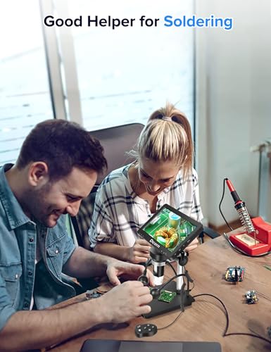 7'' Digital Microscope 1200X, 12MP 1080P Photo/Video Microscope for Adults Soldering Coins,Metal Stand,Wired Remote,10 LED Fill Lights,PC View,Windows/Mac - Black - color: Black