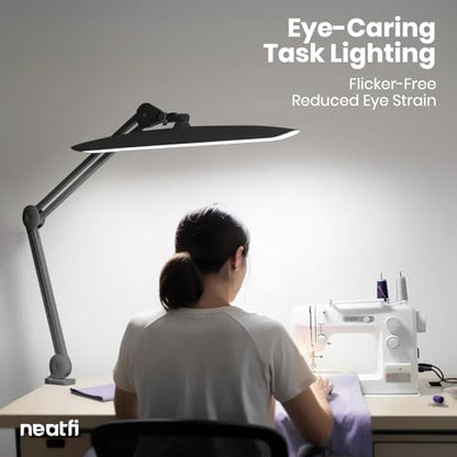 Neatfi XL 2200 Lumens 24W LED Desk Lamp – Shadow-Free Task Lighting | 4-Level Dimming | Home Office & Crafts Use | 20-Inch Wide Head (Space Gray, Non-CCT with Clamp) - color: Space Gray, size: Non-CCT with Clamp