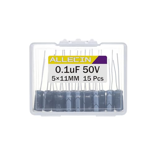 0.1uF 50V 5x11mm Electrolytic Capacitor 0.1 UF MFD 50 Volt 0.2x0.43in Aluminum Capacitors (Pack of 15) - style: 0.1uF 50V 5x11MM
