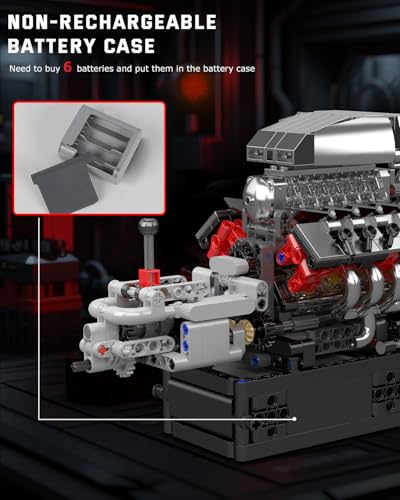 Mould King 10225 V8 Engine Model kit that Runs- Build Your Own STEM V8 Model Engine with Transmission, 8-Cylinder Car Engine kit Building Engineering Toys for Adults Collections (855+PCS) - style: MK-10225 engine