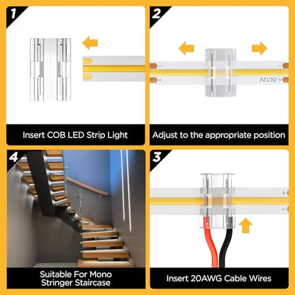 20 Pack 8-in-1 LED Strip Connectors with 6.6FT (2m) 20AWG Wires, for 8mm 2-Pin COB/SMD 2835/3528 LED Strips – Straight, Corner, Strip-to-Strip & Strip-to-Wire
