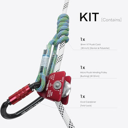 GM CLIMBING Micro Prusik Minding Pulley 25kN CE UIAA Certified 12mm Single Pulley Mobile Side Plates for Arborist Rigging Climbing Rescue - color: Pulley Kit | Red Pulley, Twist Lock