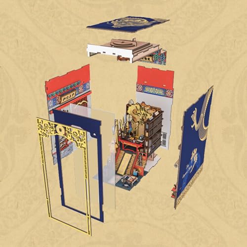 MiniCity Emperor's Study Book Nook Kit, 3D Wooden Bookshelf Puzzle with LED - color: The Emperor's Study