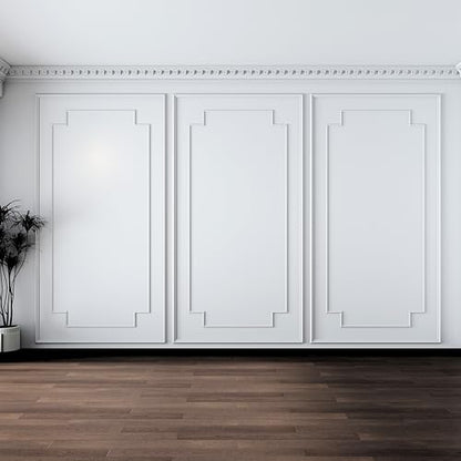Pangda 3 Set Peel and Stick Wall Molding Kit Scalloped Wainscot Wall Panel Premade Accent Molding Wainscoting Ready to Assemble Wainscoting Accent Panel (108''x50'',96''x37.5'',Elegant Style)