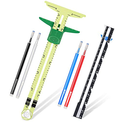 TOODOO 2 Pcs Sewing Gauge with Sliding Marker 5-in-1 T-Shaped Measuring Sewing Tool Stainless Steel Quilting Ruler Sliding Gauge Hemming Ruler for Quilting Knitting Crafting Beginner Supplies