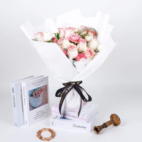 FUHITIM 20 Sheets Flower Waterproof Wrapping Paper (White) - color: Misty White