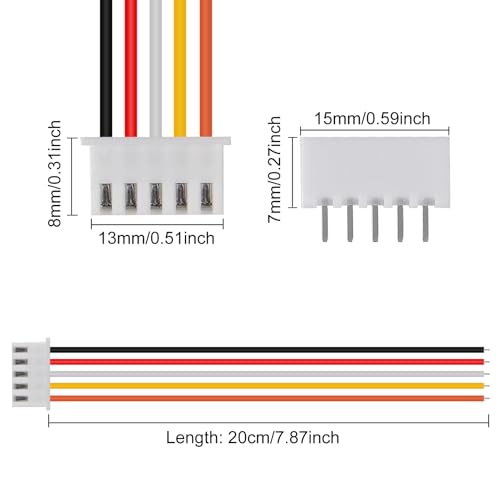 ACEIRMC 10Pairs JST-XH Connector Kit, XH 2.54mm 5 Pin Header Male and Female Connectors Plug Adapter with Flat Wire Cable 200mm 26AWG Compatible with JST XH (5P) - color: 5P