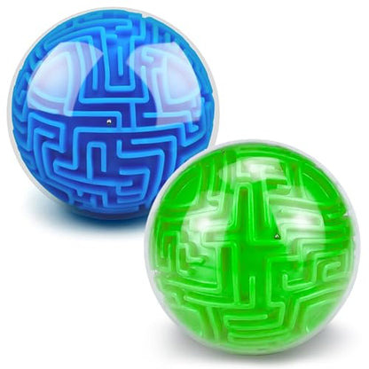 YongnKids 2 Pcs 3D Puzzle Maze Ball Brain Teaser for Kids Boys Girls - color: Blue,green