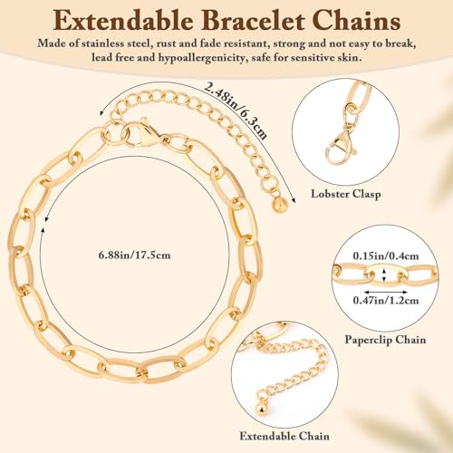 Flasoo 416 Pieces Gold Charm Bracelet Making Kit, Including Paperclip Chain Bracelets, Charms, Jump Rings for Jewelry Making