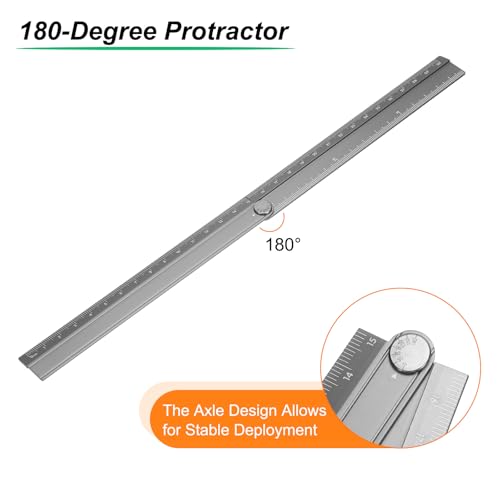 HARFINGTON 2pcs Folding Straight Ruler 30cm Metric Aluminum Alloy Protractor Foldable Angle Ruler Geometric Measure Tool with Angle Line for Architect Artist Office, Gray/Pink - color: Gray/Pink