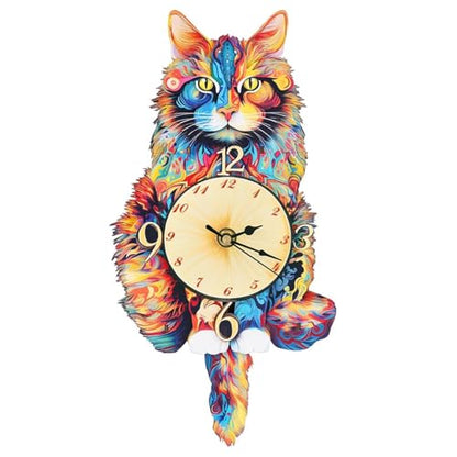 3D Wooden Puzzles for Adults, Maine Coon Clock Cat Wooden Puzzle DIY Craft - color: Maine Cat