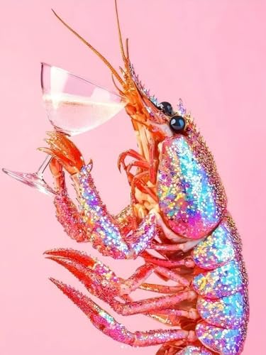 5D Pink Lobster Cocktail Diamond Art kits for Adults Beginners 12x16in - color: KM939-1